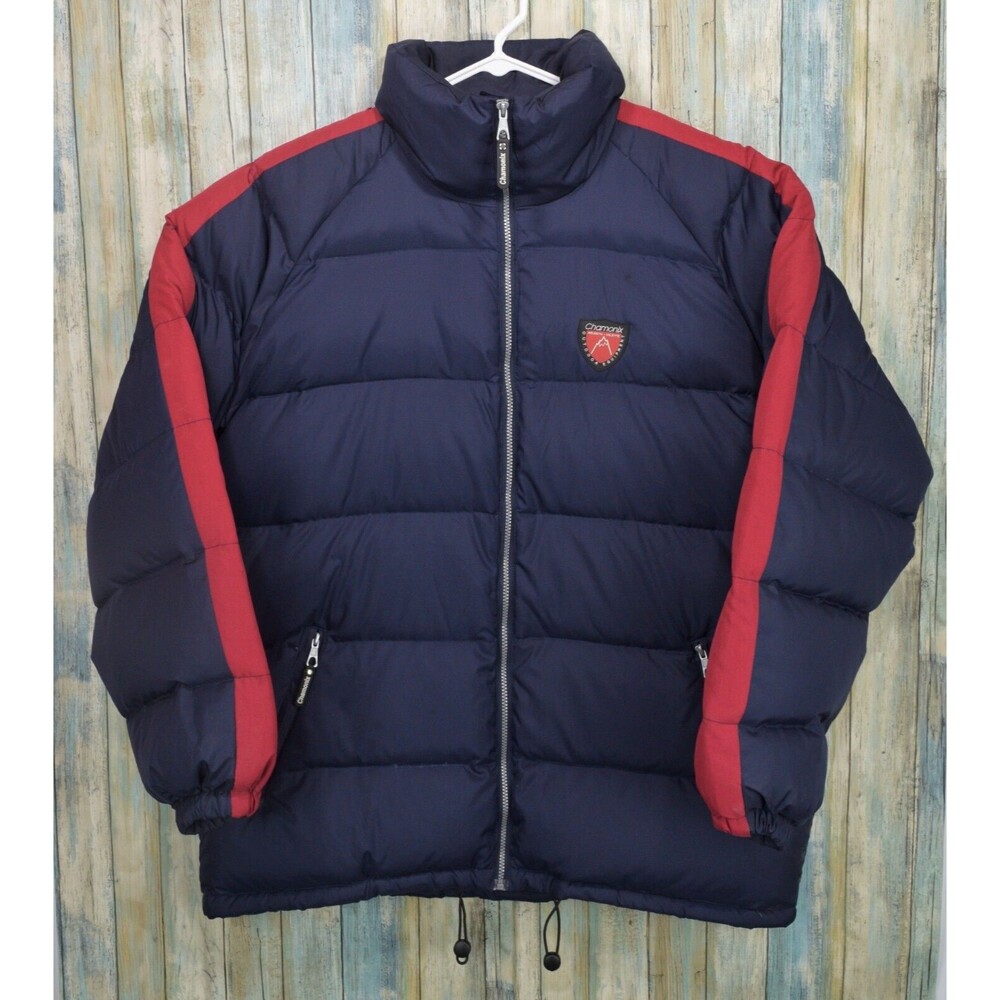 Chamonix Puffer Jacket Men's XL Navy Blue Red Stripe Down Fill Winter Coat